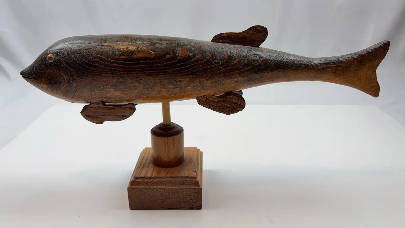 Vintage Carved Wood Fish Figure by Albert