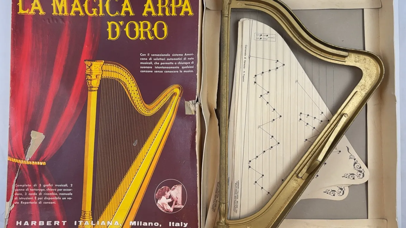 Vintage Educational Toy Harp with Original Song Cards & Box