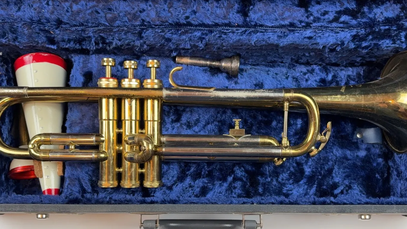 Vintage Brass Trumpet Outfit in Blue Plush-Lined Case