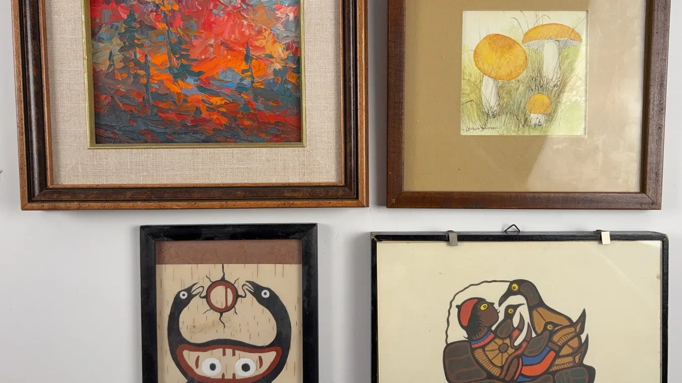 Framed Artwork Assortment with Signed Abstract, Bird Prints & Miniature Drawing