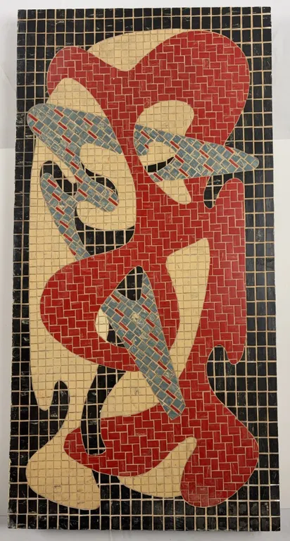 Mid-Century Modern Abstract Mosaic Wall Panel, Geometric Tile Art