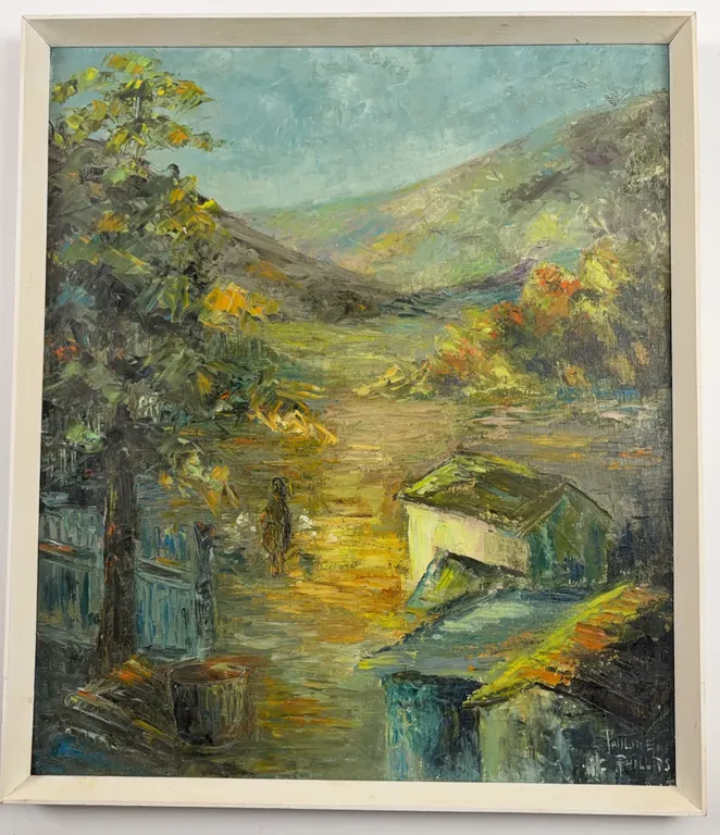 Framed Pauline Phillips Farm Landscape Oil Painting