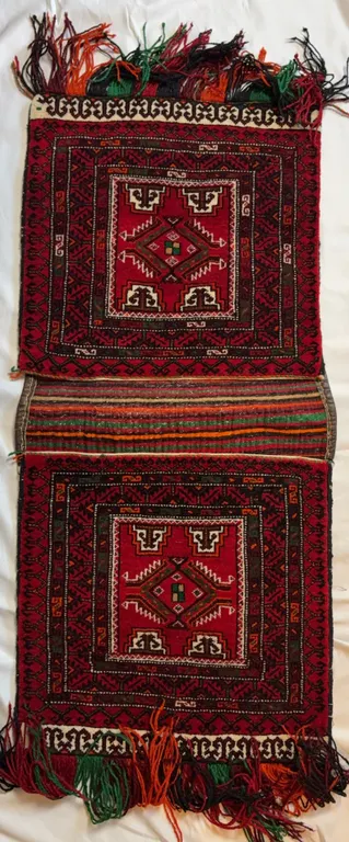 Iranian Hand-Knotted Wool Saddle Bag Carpet Panel