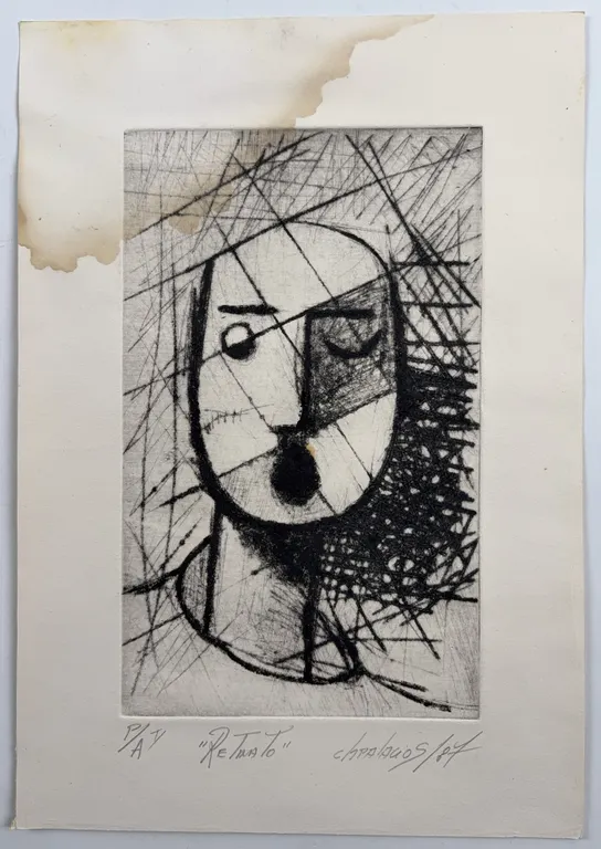 "Retrato" Artist's Proof Etching, Signed & Dated 1987