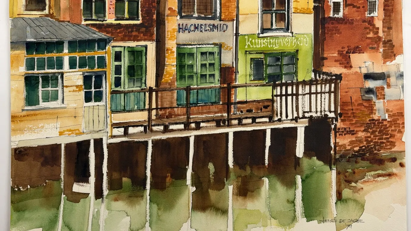 Henri De Jager Watercolour Townscape Painting (1979)