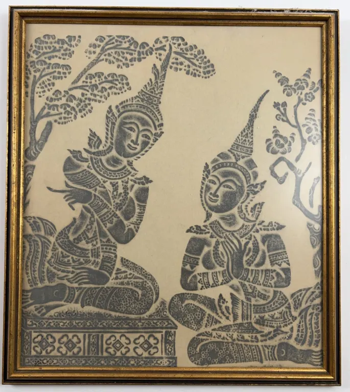 Framed Thai-Style Traditional Court Dancer Artwork