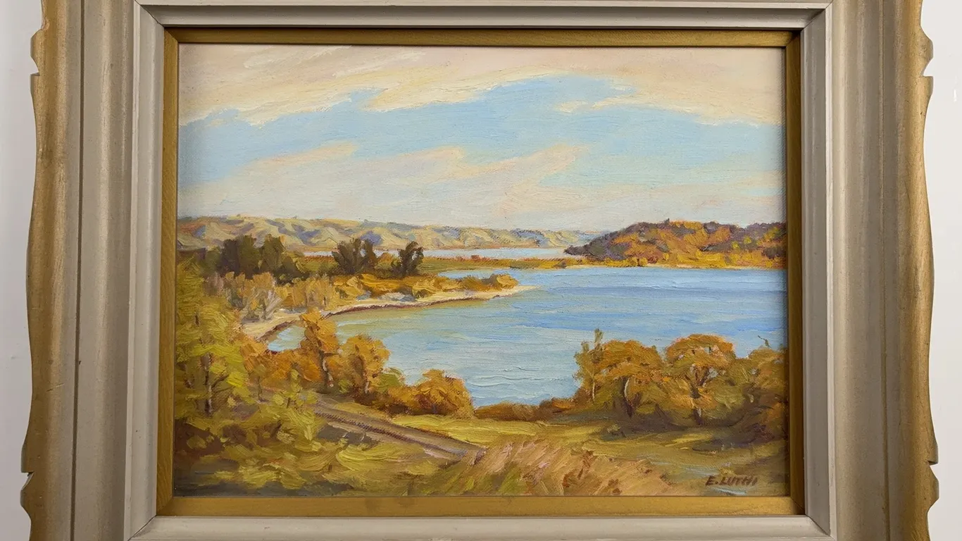 E. Luthi "Madison Lake Near Libby, Looking Towards Ratigan's Point" Original Oil Painting, Framed