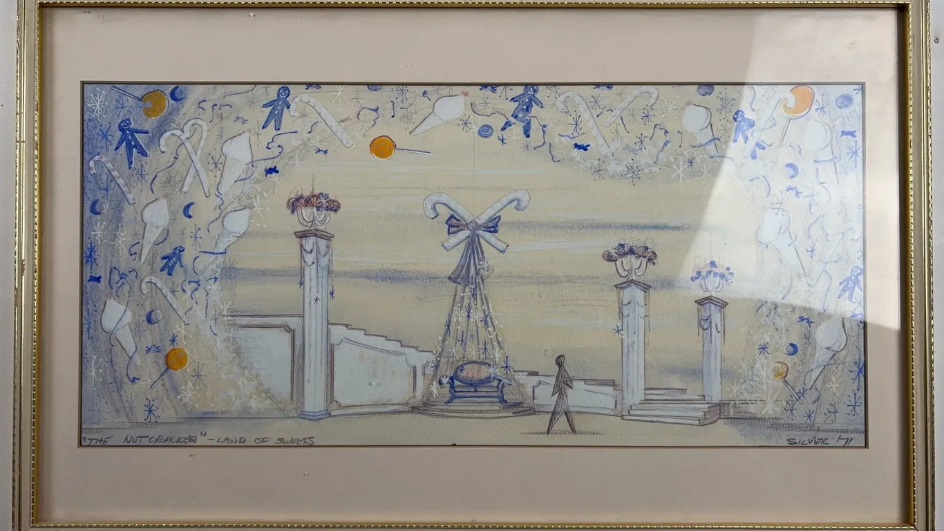 "The Nutcracker" Land of Sweets Stage Design Concept Drawing, Signed & Dated 1971, Framed