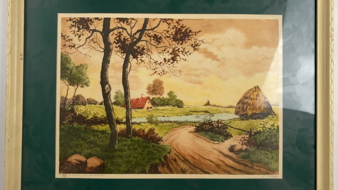 M. Charron Rural Countryside Landscape Lithograph, Signed & Numbered