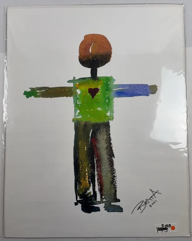 Brixt 2001 Original Watercolour Figure Study with Heart Motif