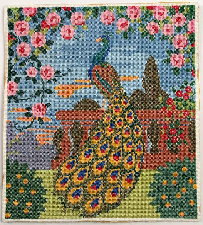 Vintage Peacock Needlepoint Tapestry Wall Hanging, Eaton’s 1973
