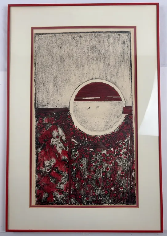 Abstract Red & Black Geometric Mixed Media Print, Framed