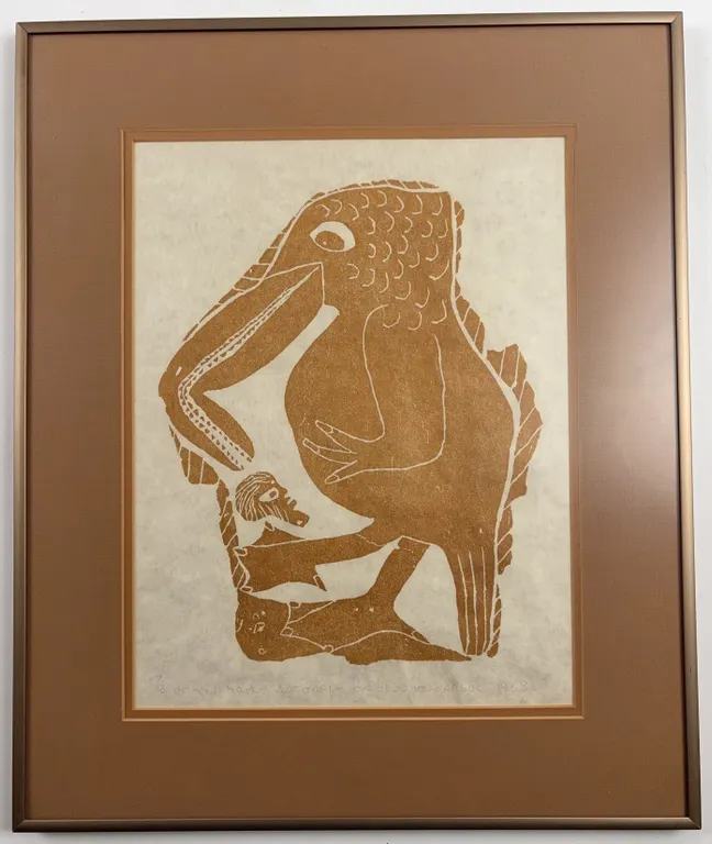 Inuit Stonecut Print Depicting Mythological Bird Figure, Edition 7/30 (1968)