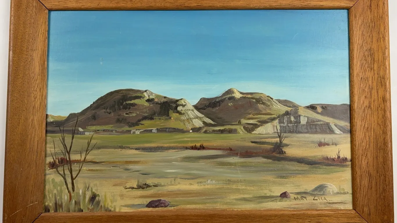 May Lyla Original Prairie Badlands Landscape Oil Painting, Framed
