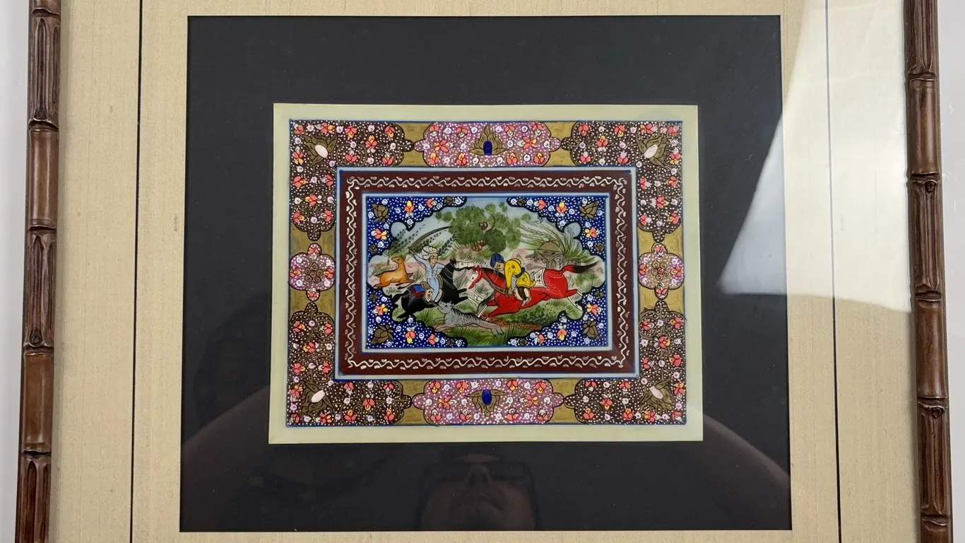 Persian Miniature Polo Scene Painting, Framed