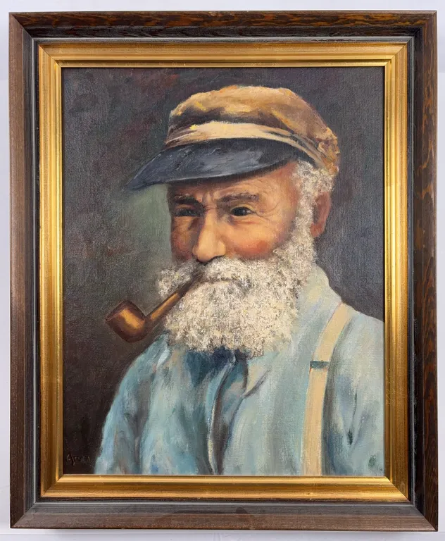 A. Arora Portrait of Bearded Man with Pipe, Original Oil Painting, Framed
