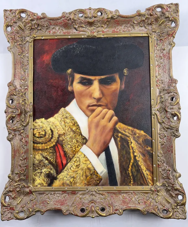 Framed Matador Portrait Oil Painting in Ornate Gilt Frame