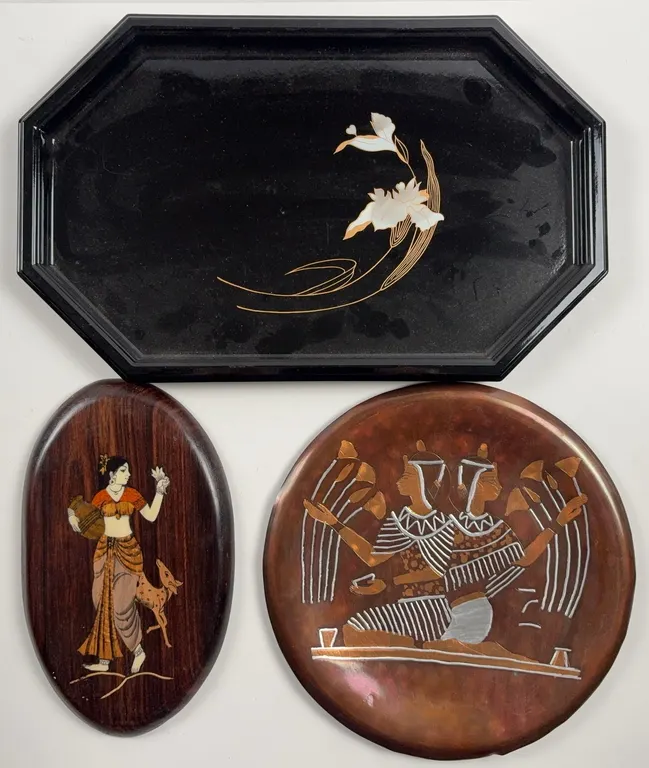 Collection of Three Decorative Asian-Inspired Lacquer Wall Plaques