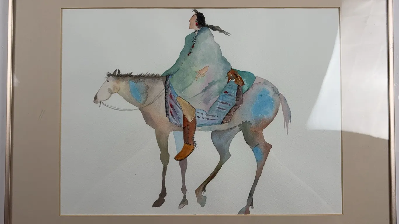 Framed Watercolour of Indigenous Rider on Horseback