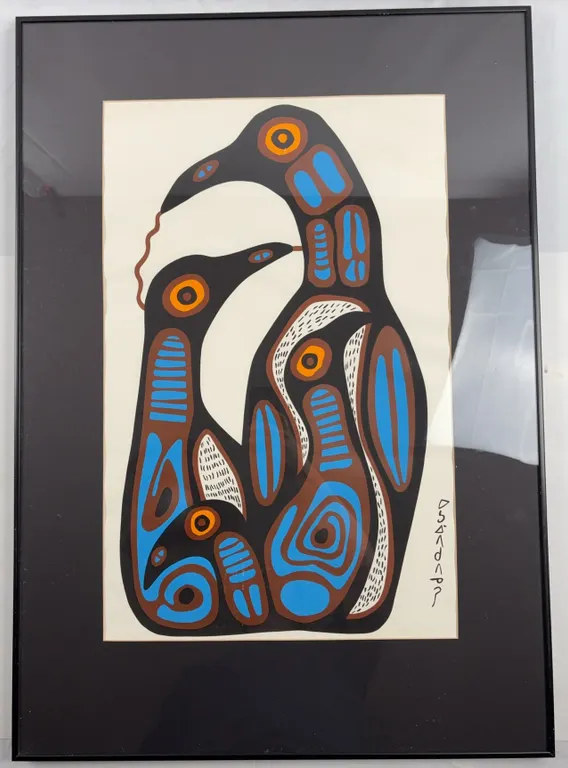 Northwest Coast Indigenous Style Bird Family Art Print, Framed