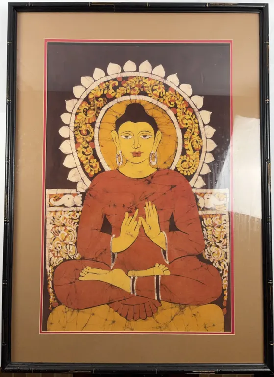 Framed Batik Style Buddha Textile Artwork