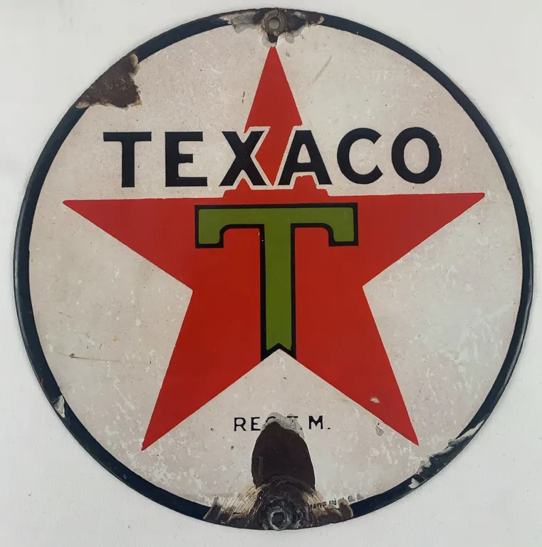 Vintage Texaco Porcelain Gas Station Sign - Red Star Logo