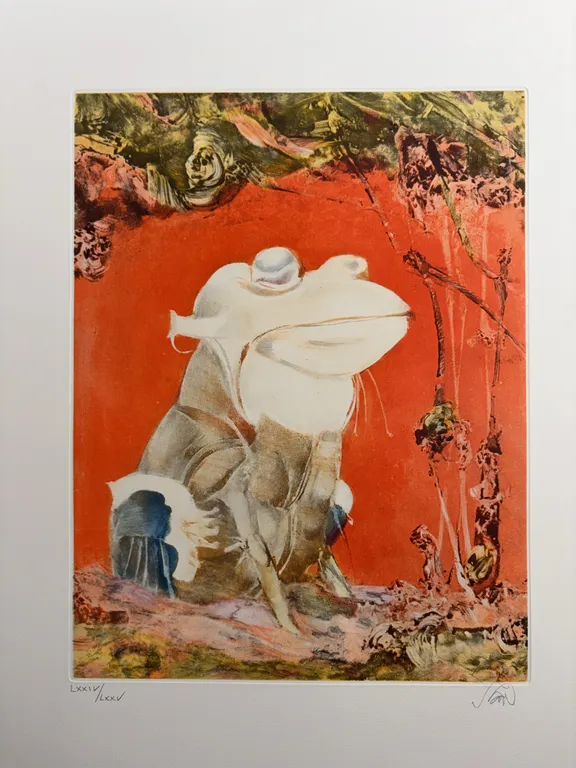 Limited Edition Surrealist Frog Figure Etching, LXXIV/LXXXV