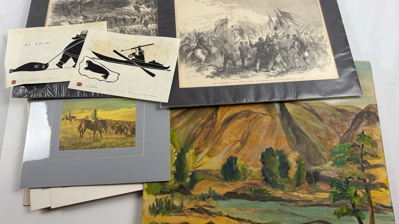 Lot of Assorted Unframed Artwork, Prints, and Historical Engravings