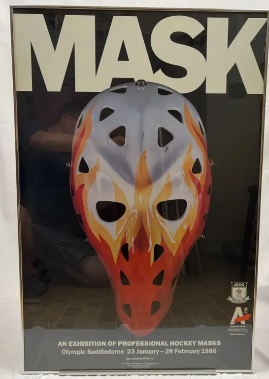 1988 "MASK: An Exhibition of Professional Hockey Masks" Olympic Saddledome Calgary Poster Display