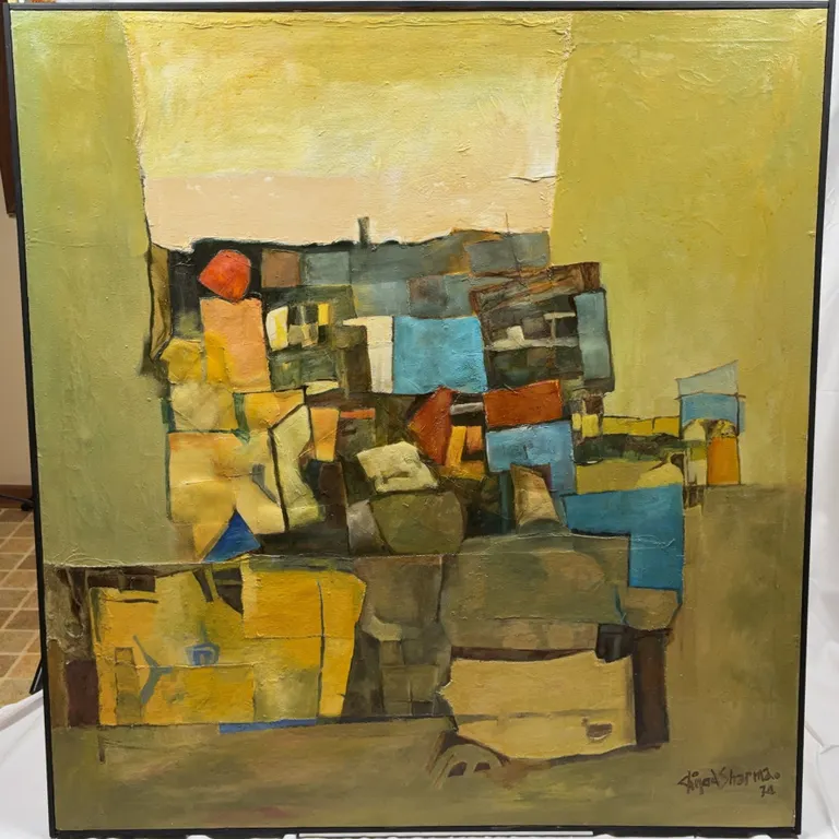 Sharma Signed (1974) Original Cubist Abstract Oil Painting