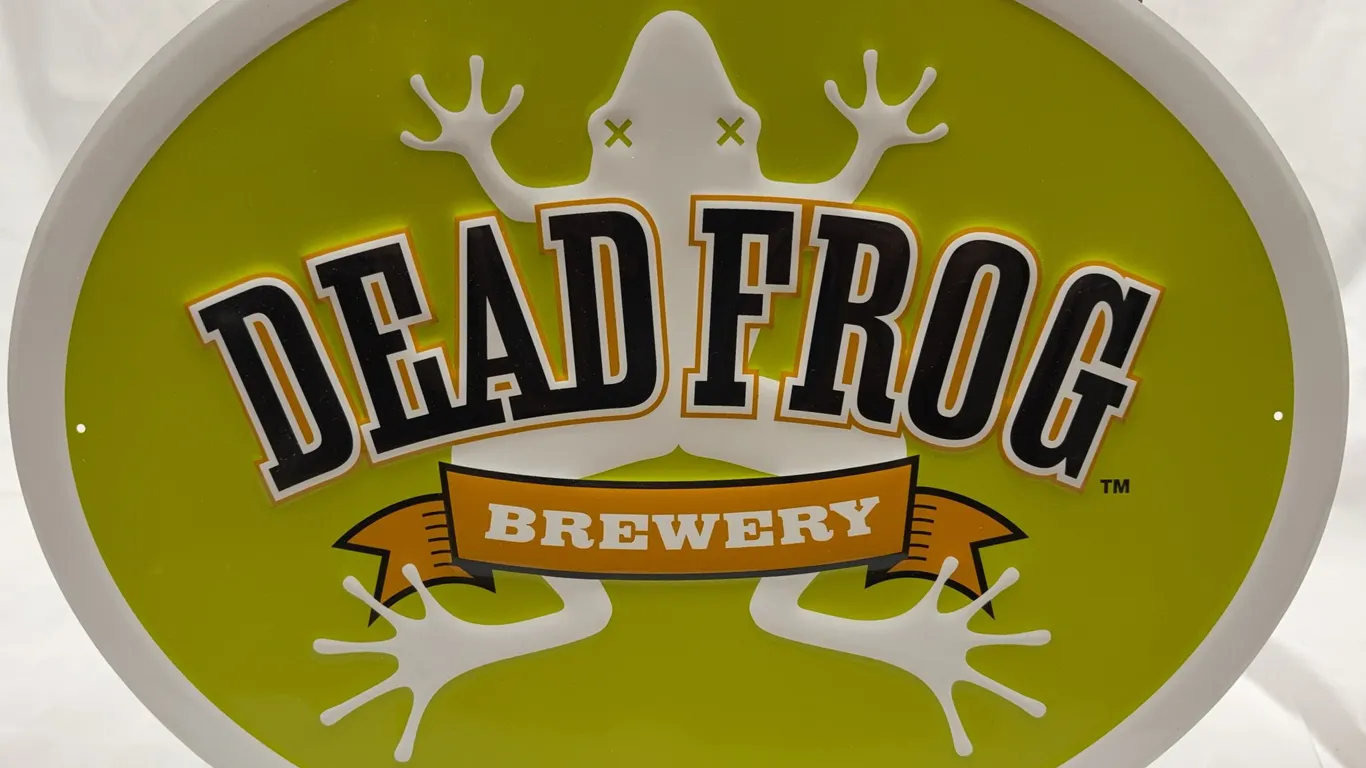 Dead Frog Brewery Embossed Die-Cut Metal Advertising Sign
