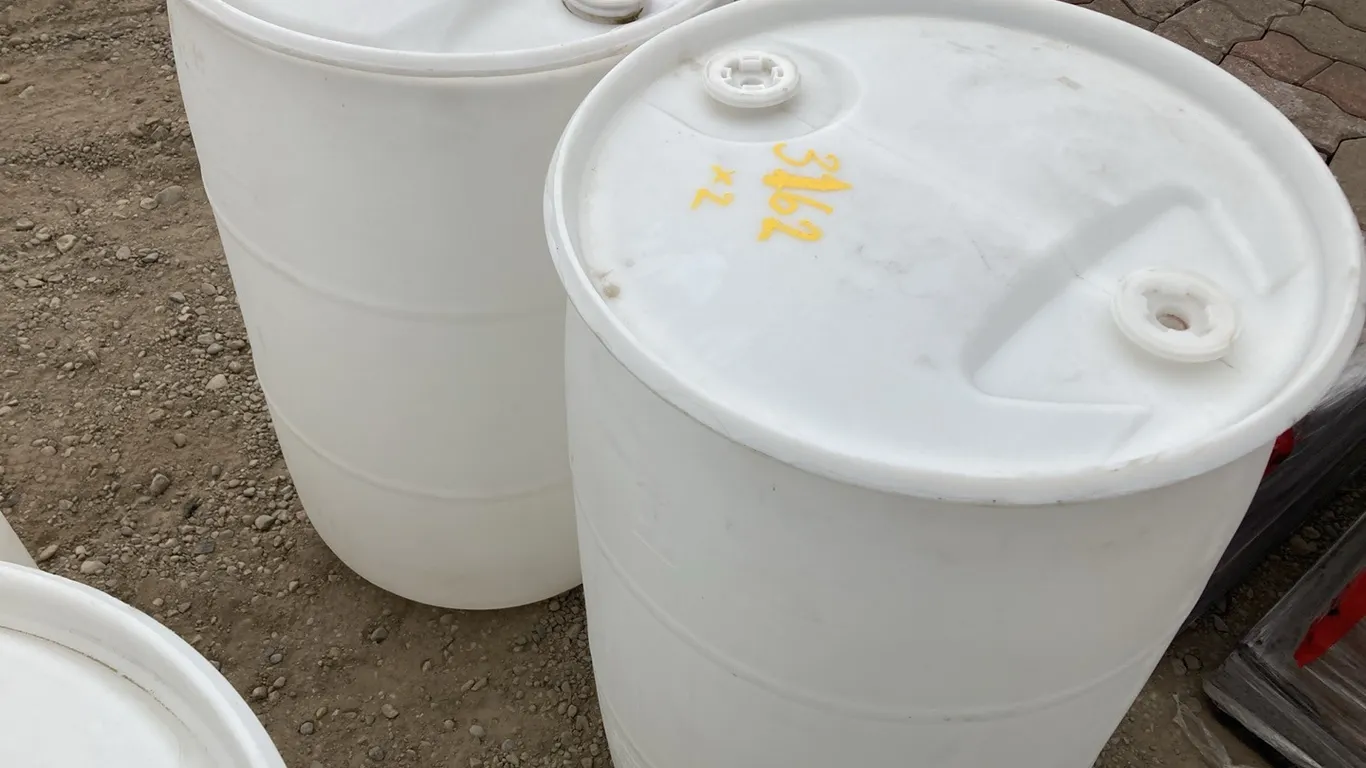 (2) 55 Gallon White Poly Barrels