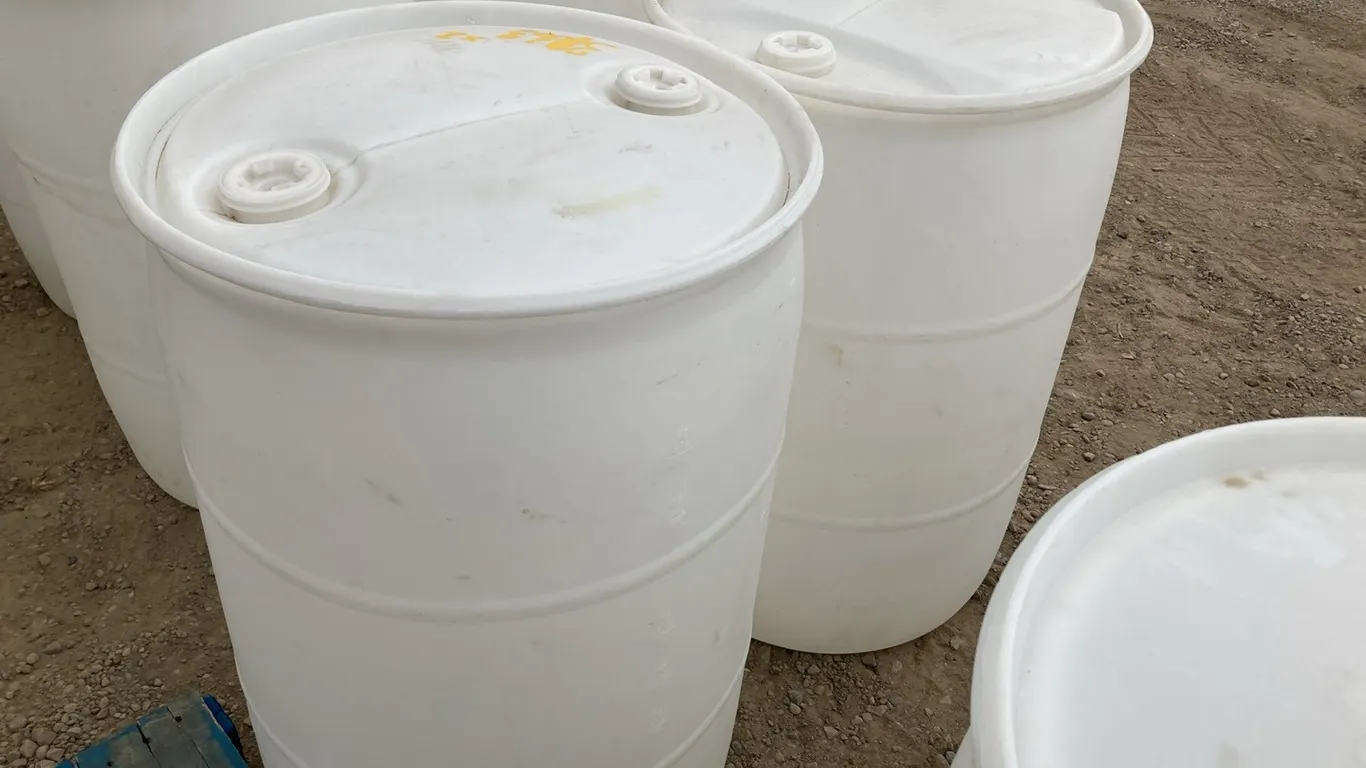 (2) 55 Gallon White Poly Barrels