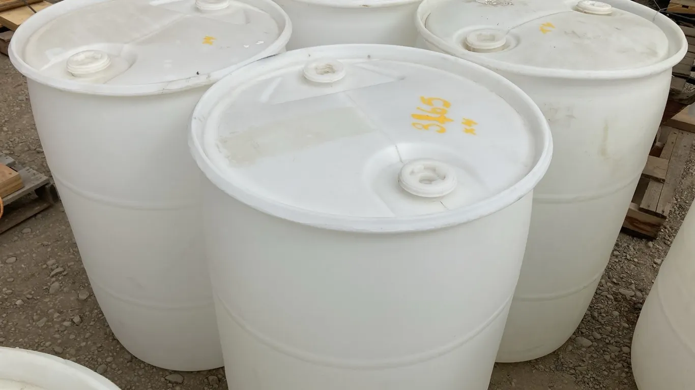 (4) 55 Gallon White Poly Barrels