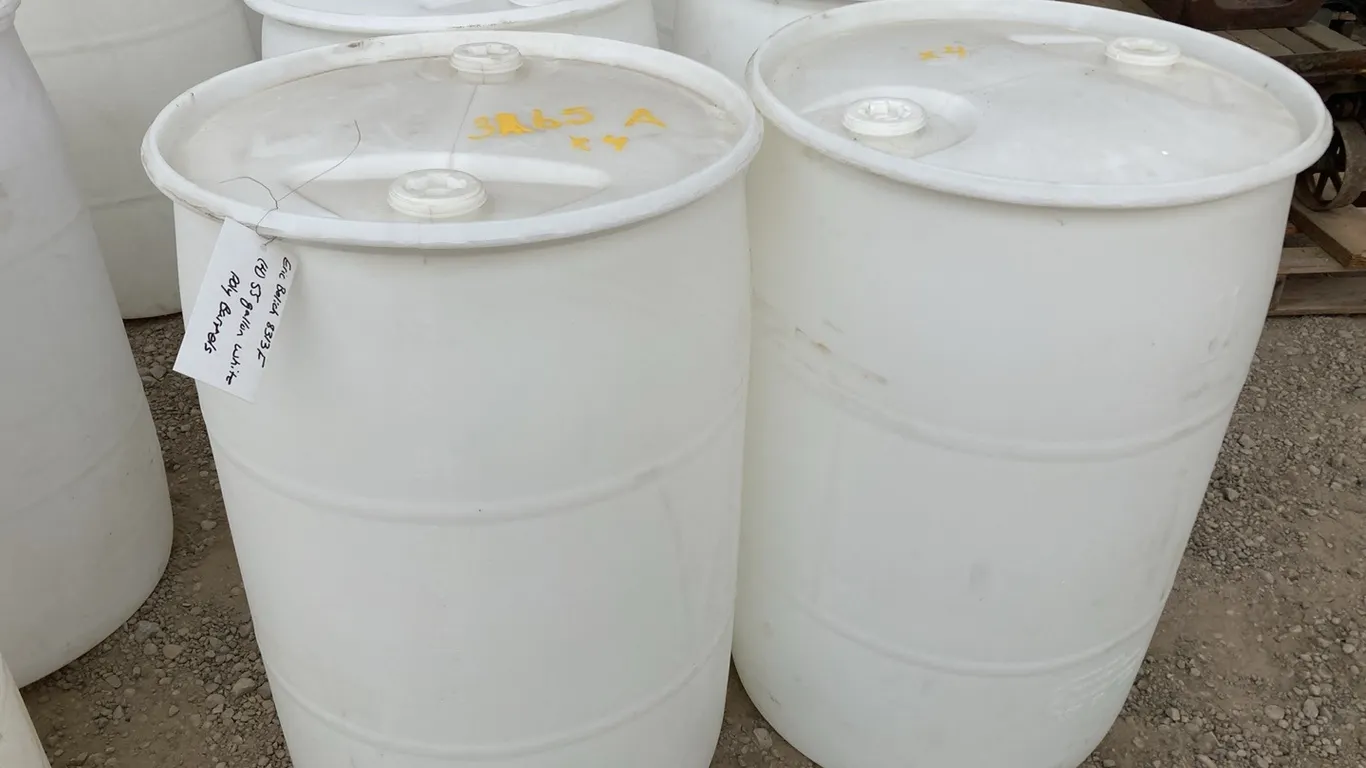 (4) 55 Gallon White Poly Barrels