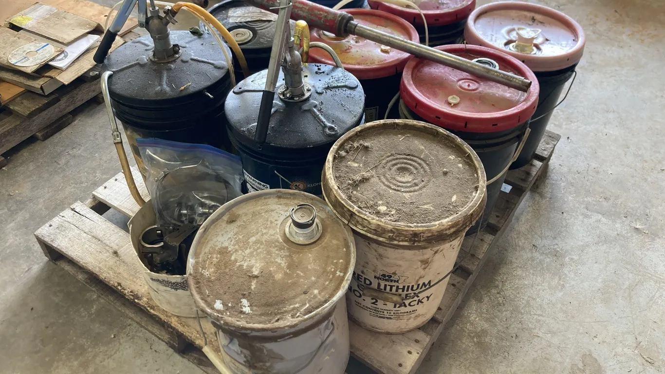 Pallet with Miscellaneous Oils, Fluids and Handpump