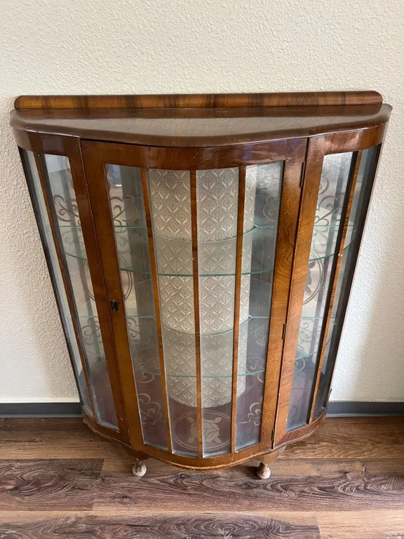 Antique Curved Glass Curio Cabinet