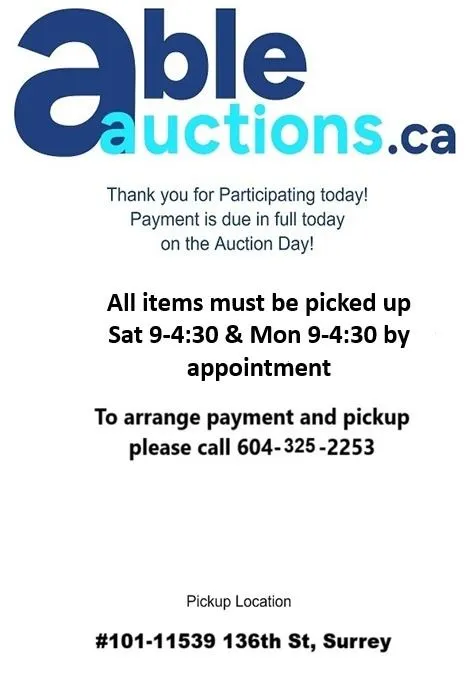 All items must be removed Sat Oct 3 9am-4:30pm & Mon Oct 5 9am-4:30pm