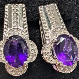SILVER(5.04G), AMETHYST (3CT) EARRINGS SUGGESTED RETAIL VALUE $340