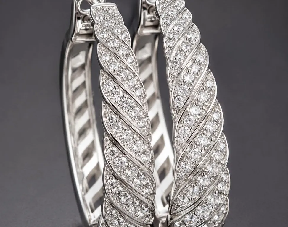 SILVER(14.15G), CZ HOOP EARRING, SUGGESTED RETAIL VALUE $420