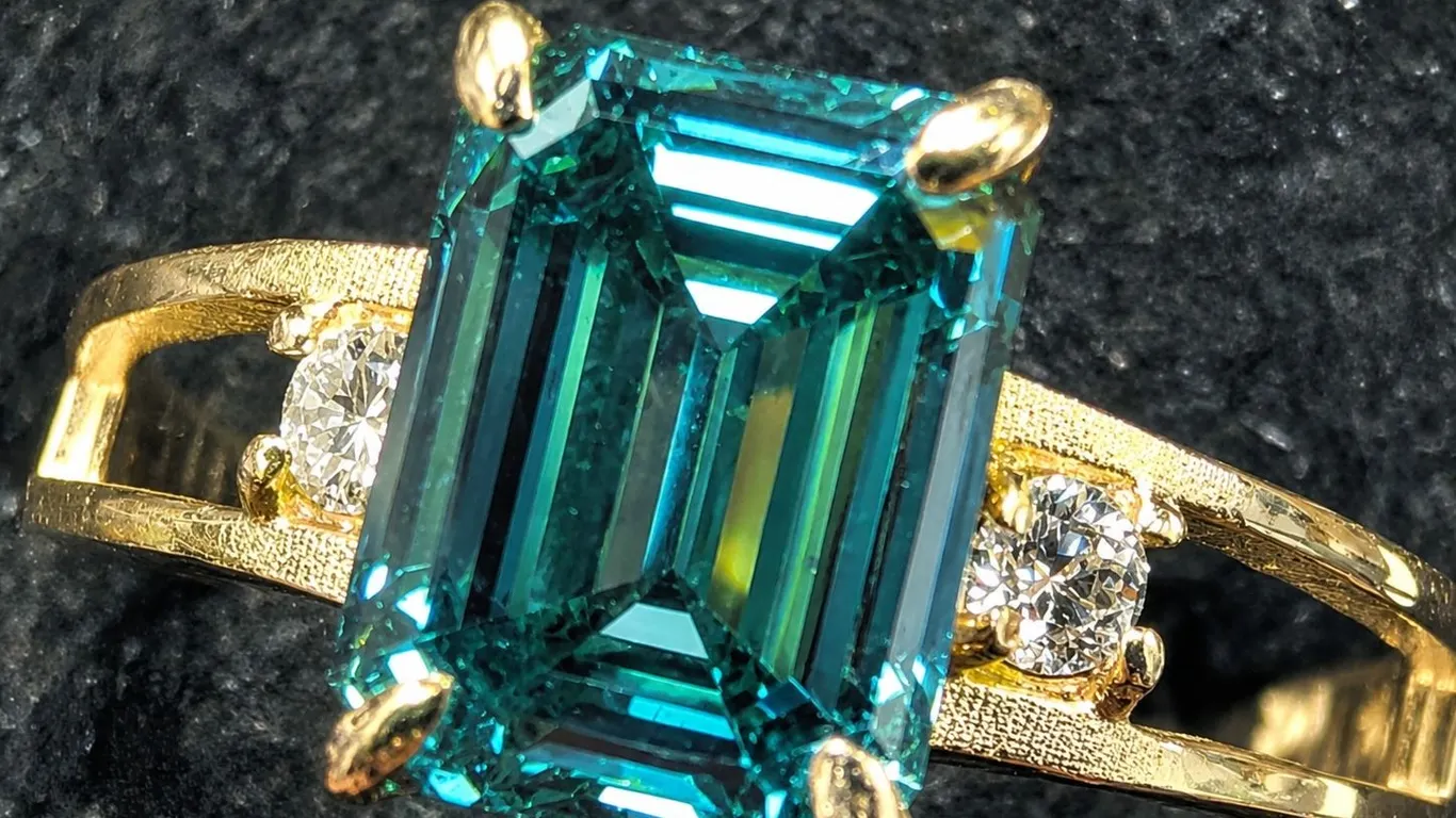 10K(1.6G), BLUE LAB DIAMOND (1.7+0.03CT)RING, SIZE 5.75, APPRAISED INSURANCE VALUE $3400
