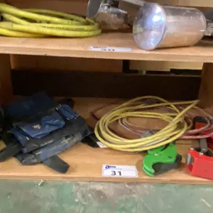 ASSORTED TOOL BAGS, CUTTING TOOLS & EXTENSION CORDS