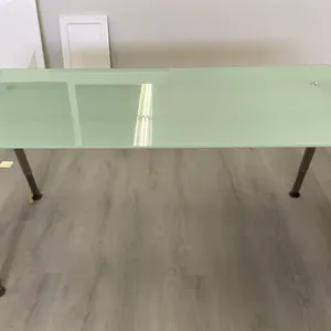GLASS TOP/CHROME ADJUSTABLE HEIGHT DESK TABLE APPROX 63"L X 31.5"D