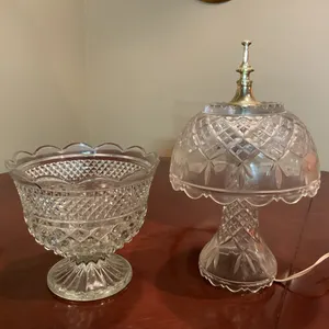 Vintage Pressed/Cut Glass Table Lamp & Pedestal Bowl