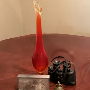 Vintage Collectibles – Art Glass Vase, Binoculars, Weather Gauge & Figurine