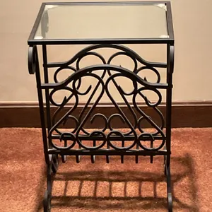 Wrought Iron Magazine Rack with Glass Top
