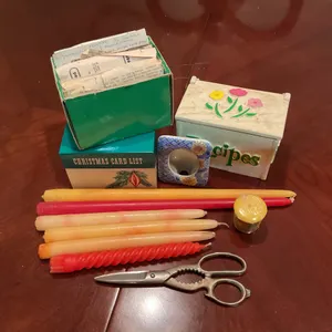 Vintage Household Miscellany – Recipe Files, Christmas Card List, Candles & Kitchen Shears