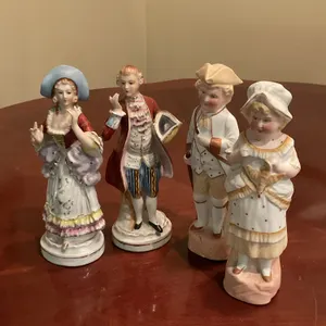 Vintage Hand-Painted Porcelain Colonial & Victorian Figurines – Set of 4