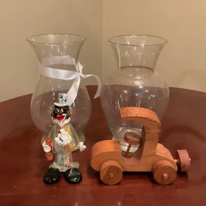 Glass Vases, Murano-Style Art Glass Clown & Wooden Car