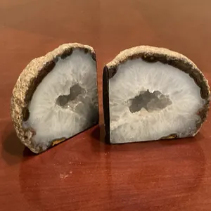 Natural Agate Geode & Quartz Crystal Bookends